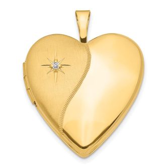 Diamond2Deal 14k Yellow Gold Polished and Satin Diamond Star 20mm Heart Locket