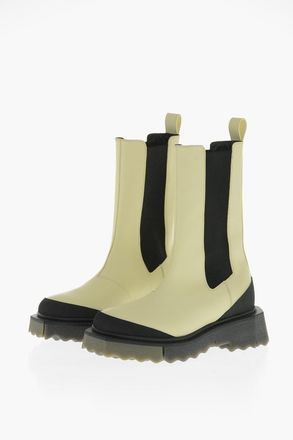 Off-white Stivaletti Chelsea in Pelle e Tessuto con Suola Sponge Off-White