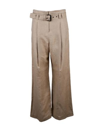 Eleventy High Waist Linen Pants - Beige
