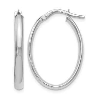 Diamond2Deal 14K White Gold Polished Oval Shape Hoop Earrings