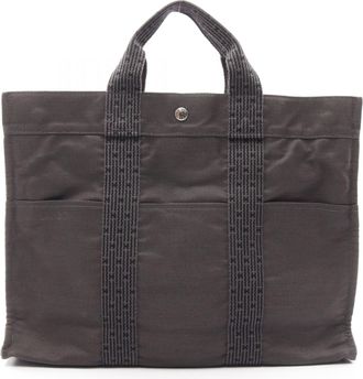 Herm&egrave;s Gray Nylon Canvas Handbag Tote Bag (Pre-Owned)