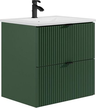 Vente-Unique Mobile per bagno sospeso con scanalature con lavabo ad incasso - Verde opaco - 60 cm - ZEVINI