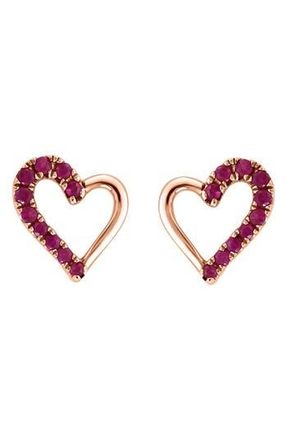 Effy 14K Rose Gold Ruby Heart Stud Earrings - 0.16 ctw in Red at Nordstrom Rack