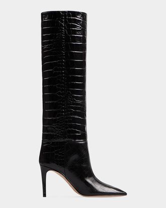 PARIS TEXAS 85mm Mock-Croc Stiletto Knee Boots