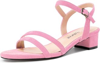 Castamere Womens Low Chunky Block Kitten Heel Open Toe Ankle Strap Slingback Sandals Gladiator Prom Dress 3 CM Heels Pale Pink 9 UK