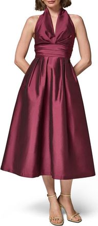 DKNY Plunge Neck Taffeta Midi Dress in Berry at Nordstrom, Size 16
