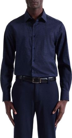 Bugatchi Julian Shaped Fit Textured Stretch Cotton Button-Up Shirt in Navy at Nordstrom, Size Xx-Large