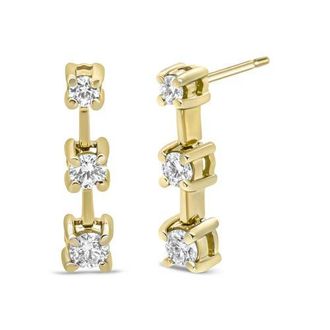 House of Brilliance 14K Yellow Gold 1/2 Cttw Round Diamond 3 Stone Stud Earrings at Nordstrom