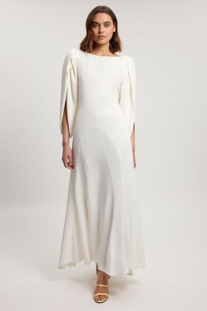 Karen Millen Womens Satin Viscose Soft Midi Dress - White - Size 14 UK