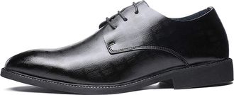 Generic Oxford Shoes for Men Lace Up Round Burnished Toe Derby Shoes Leather Slip Resistant Anti-Slip Block Heel Party(Black,5.5 UK)