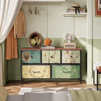 OEM C&oacute;moda - 5 Cajones - Dise&ntilde;o Retro - Blanco Y Negro - Multifuncional Para Sal&oacute;n/dormitorio