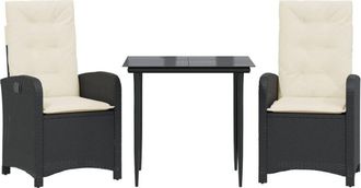 vidaXL Set Comedor De Jard&iacute;n 3 Pzas Con Cojines Rat&aacute;n Sint&eacute;tico Negro Vidaxl
