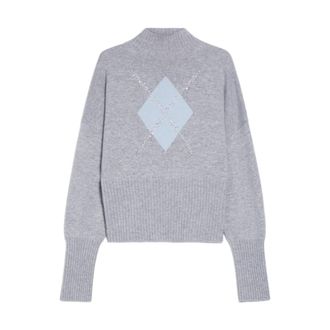 Max Mara Kasjmier Trui met Diamantpatroon - Dames - Coltruien - Grijs - XS - Kasjmier - Truien & Vesten