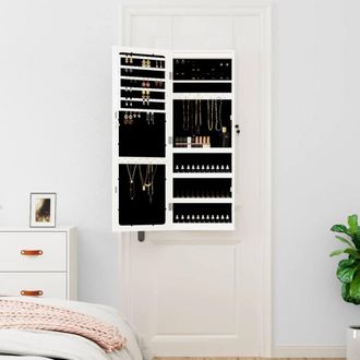 Berkfield Home Mirror Jewellery Cabinet with LED Lights Wall Mounted White