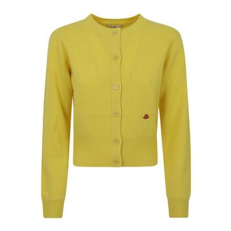J.W.Anderson Cardigans, female, Yellow, Size: S Embroidered Contrast Cardigan Sweater