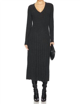 Autumn Cashmere Long Sleeved Mixed Rib Dress In Black Rose
