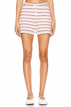 Monrow Womens Cotton Mesh Shorts In Stripe