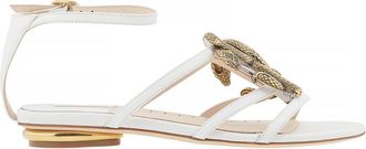 Roberto Cavalli Ladies White/Pod RC Snake Logo Flat Sandals, Brand Size 36 ( US Size 6 )