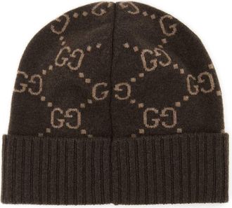 Gucci Unisex Beanie Logo-Embroidered Cashmere Brown