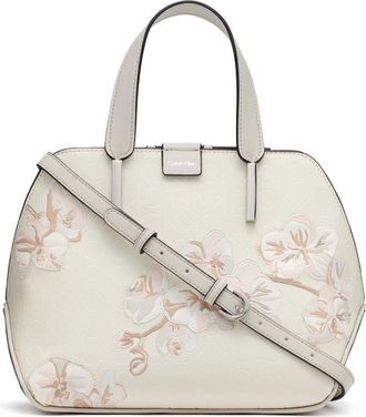 Calvin Klein Women Triple Satchel Audrey Three Compartment Crossbody Bag, Cream Floral Embossing, One Size
