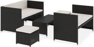 vidaXL Set Muebles De Jard&iacute;n 5 Piezas Y Cojines Rat&aacute;n Sint&eacute;tico Negro Vidaxl