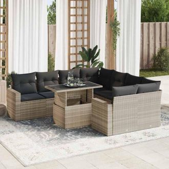 vidaXL Set Muebles Jard&iacute;n 9 Pzas Y Cojines Rat&aacute;n Sint&eacute;tico Gris Claro Vidaxl