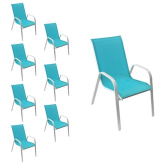 Happy Garden Lote De 8 Sillas Marbella En Textileno Azul Aluminio Blanco