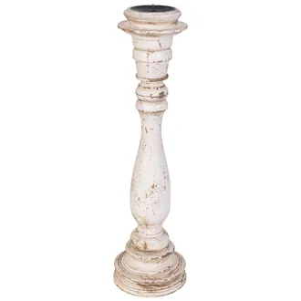 Wanderlust Deco Candelabro De Madera Artesanal Blanco 16x16x60h Cm