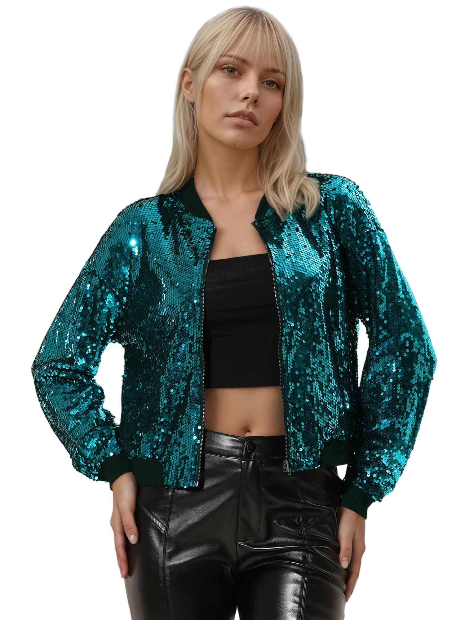 Bomberjacke Jeansjacke Damen Glitzer Allegra K Damen Glitzer Jacke