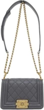 Chanel Pre-owned Boy Grained Calf Shoulder Bag - - Pre-owned - Donna - Grigio - ONE SIZE