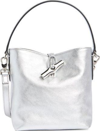 Longchamp Le Roseau Metallic Leather Bucket Bag in Silver at Nordstrom Rack