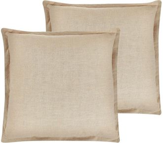 Beliani Beliani - Conjunto De 2 Cojines Decorativos Beige 45 X 45 Cm Fundas Extra&iacute;bles Cierre De Cremallera Estilo Boho Tradicional Guzmania