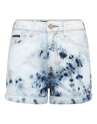 Philipp Plein Denim High waist Hot pants Bleached