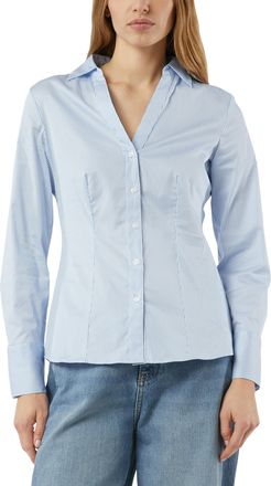 Comma Hemdbluse COMMA, Damen, Gr. 34, blau, Web, Obermaterial: 71% Baumwolle, 26% Polyamid, 3% Elasthan, gestreift, tailliert h&uuml;ftbedeckend, V-Ausschnitt, 1