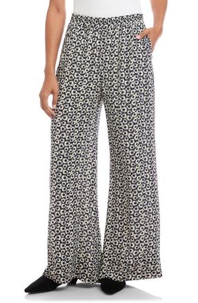 Karen Kane Daisy Print High Waist Wide Leg Crepe Pull-On Pants at Nordstrom, Size X-Large