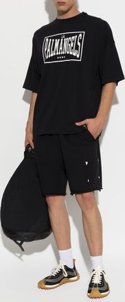 Palm Angels Cotton T-shirt With Logo Print, Mens, Black