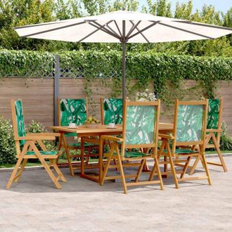 vidaXL 7 Piece Garden Dining Set Leaf Pattern Fabric and Solid Wood vidaXL
