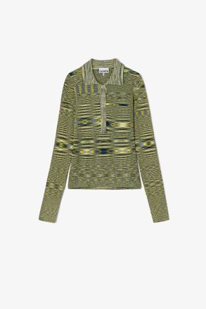 Ganni Polo Shirt in Spacedyed Knit - Size XS Yellow