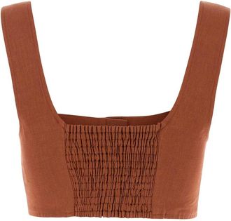 Le Kasha Womens Jirja Crop Top Orange Organic Linen Sweater