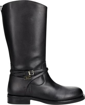 Elisabetta Franchi Leren laarzen met logo - Dames - Hoge Laarzen - Zwart - 34 EU - Leer - Schoenen