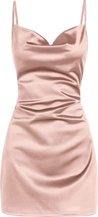 Generic Dresses for Women UK Womens Satin Sleeveless Spaghetti Strap Mini Dress Sexy Slip Cowl Neck Silky Dresses 2024 Bodycon Dresses for Women UK (Pink, M)