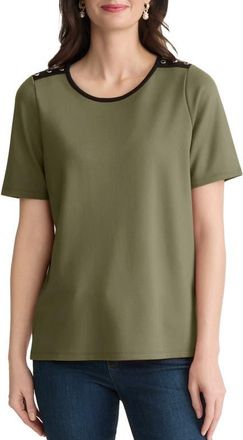 Jones New York Button Placket Shoulder T-Shirt in Jasper Green/jones Black at Nordstrom, Size X-Small
