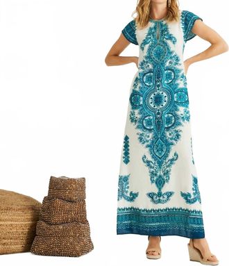 Calypso St. Barth Medallion Maxi Dress In Teal Medallion