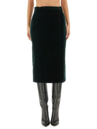 Saint Laurent Velvet Crossover Skirt - Green