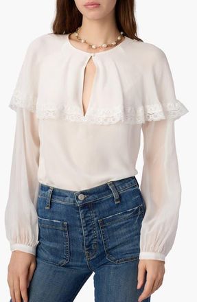 Cami NYC Marila Lace Trim Ruffle Silk Chiffon Top in White at Nordstrom, Size X-Small