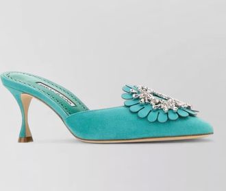 Manolo Blahnik shogmu suede mules stiletto floral applique