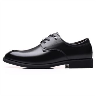 Generic Dress Oxford Shoes for Men Lace Up Round Toe Derby Shoes Leather Slip Resistant Block Heel Non Slip Rubber Sole Wedding(Black,7.5 UK)