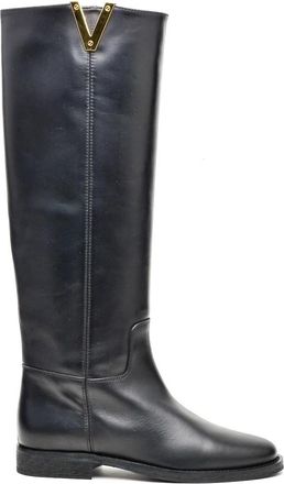 Via Roma 15 Zwarte Leren Laars 43cm Schacht - Dames - Hoge Laarzen - Zwart - 36 EU - Leer - Schoenen