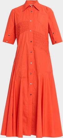 Love Birds Kairo Smocked A-Line Cotton Midi Shirtdress