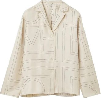 Toteme Silk Monogram Embroidery Blouse - Beige